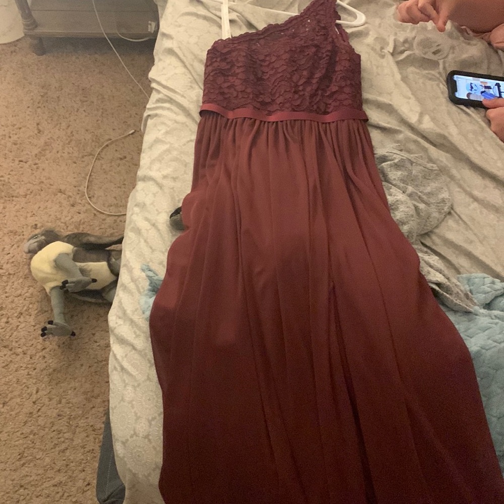 maroon david’s bridal bridesmaid dress